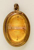 Díszes fényképtartó medál, fém, gyöngy berakással, 4x3,5 cm