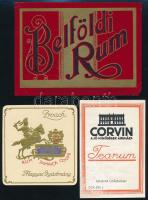 cca 1910-1930 3 db rum italcímke: Belföldi Rum, Old Glory, Corvin Áruház Tea-rum, 7x6,5 és 8x11 cm közti méretben
