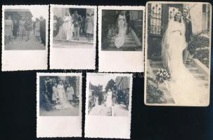 cca 1930-1940 Egy tiszt esküvője, 6 db fotó, különböző méretben