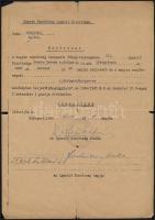 1945 Magyar Rendőrség Igazoló Bizottságának határozata, aláírással, pecséttel, hajtásoknál kis szakadások, 30x21 cm