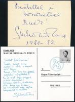 Sinkovics Imre színművész saját kézzel írt aláírása kivágáson, valamint nyomtatott kézírását tartalmazó MDF-es képeslap