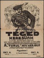 cca 1930 A Turul diákszövetség toborzó plakátja. 21x32 cm