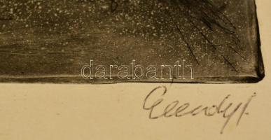 Élesdy István (1912-1987): Országház utca, rézkarc, papír, jelzett, 29,5×40 cm