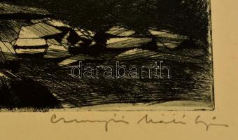 Csurgói Máté Lajos (1931-2001): Hullámgát, rézkarc, papír, jelzett, 28,5×38 cm