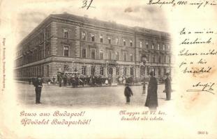Budapest VI. Andrássy út, Erzsébet női iskola, omnibusz, lóvasút. Edgar Schmidt kiadása (fl)