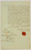 1830 Kiskunszabadszállás város szerződése Kunszentmiklósi árenda tárgyában. A városi elöljárók aláírásával és a város címeres pecsétjéve