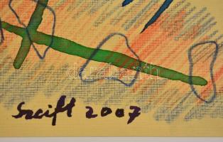 Szeift Béla (1944-2012): Ismerkedés. Vegyes technika, papír, jelzett, 24x34 cm