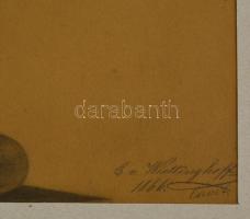 Wittinghoff Evald (1826-1882): Poseidón-fej, ceruza, papír, jelzett, paszpartuban, 53,5×38 cm