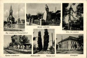 Budapest XVII. Rákoscsaba, Hősök emlékműve, községháza, Újtelepi fasor és vasútállomás, országzászló