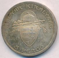 1938. 5P Ag "Szent István" T:2 patina 
Adamo P8.1