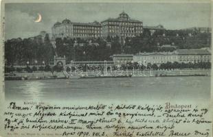 1899 Budapest I. Királyi vár éjjel, gőzhajó, uszályok. Rüger G. és Társa 171. sz. (EK)