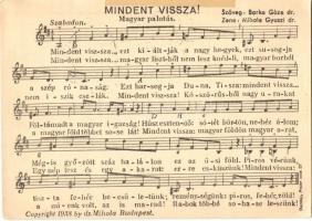 Mindent vissza! Magyar Palotás / Hungarian Irredenta music sheet, 1938 Komárom visszatért So. Stpl (EK)