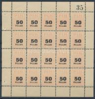 ~1944 Pesti Izraelita Hitközség ifjúsági csoportja  50f tagsági bélyeg 20-as ívben, sorszámozva (35)