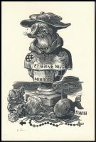 Piet Van Roemnburg (?-?): Ex libris Etienne Nijs. Fametszet, papír, jelzett, a dúcon, 12×8 cm