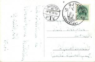 Újvidék, Novi Sad; mozaiklap: Városháza, volt báni palota, Római katolikus templom, híd, üzletek / m...