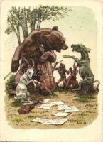 4 db főleg MODERN medvés motívumlap / 4 mostly modern animal motive postcards, bears