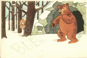 4 db főleg MODERN medvés motívumlap / 4 mostly modern animal motive postcards, bears