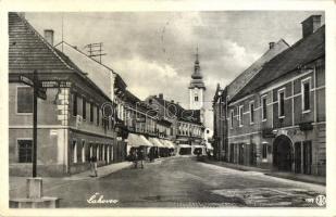 Csáktornya, Cakovec; utcakép, üzletek, templom. Franjo Jagic kiadása / street view, shops, church + 1941 Csáktornya visszatért So. Stpl.