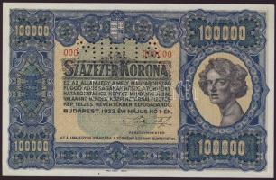 1923. 100.000K "000" szériás "MINTA" lyukasztással "Orell Füssli" T:I RR!!