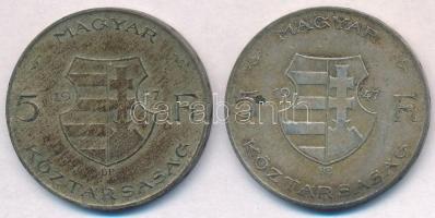 1947. 5Ft Ag "Kossuth" (2x) T:2,2- erős patina, kis ph