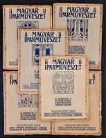 1909 a Magyar Iparművészet 6 lapszáma (2. évf. 2-5., 8., 10. sz.), példányonként változó, kissé sérült papírkötésben, számos érdekes írással