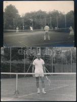 1910 és 1960 között, Teniszezők, 3 db vintage fotó, 9x14 cm és 19x16 cm között