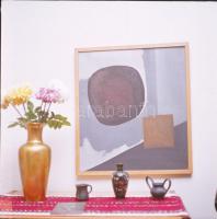 cca 1983 Látogatás Kassák Lajosné Kárpáti Klára óbudai lakásában, 7 db vintage diapozitív felvétel, ...