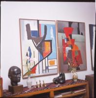 cca 1983 Látogatás Kassák Lajosné Kárpáti Klára óbudai lakásában, 7 db vintage diapozitív felvétel, ...