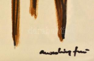 Macskássy Izolda (1945-): Lovak. Festett selyem, jelzett, üvegezett keretben, 30×21 cm