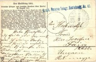 Deutsche Flieger und deutsche Bomben über Paris. Feldskizze. Handkolorit / WWI German military bombe...