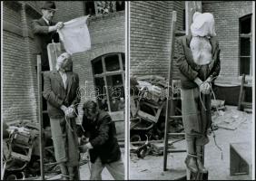 1945 Háborús bűnösök nyilvános kivégzése egy budapesti börtön udvarán, 5 db vintage negatívról készü...