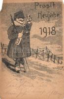 1918 Prosit Neujahr! / WWI K.u.K. military New Year greeting card. Feldpostkarte s: Illing + K.u.K. HGrpKmdo. FM. Freiherr von Conrad (EM)