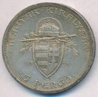 1938. 5P Ag "Szent István" T:2 patina
Adamo P8.1