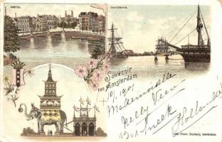 Amsterdam, Amstel, Oosterdok / river, port. Lith. Electr. Drukkerij Art Nouveau, floral, litho