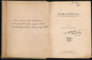 Kölcsey Ferenc: Parainesis. Nagykanizsa,[1896], Fischel Fülöp, 71 p. Kiadói festett egészvászon-köté...