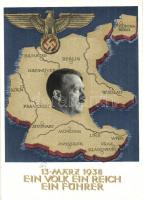1938 Ein Volk, ein Reich, ein Führer! / Adolf Hitler, NS propaganda, map of Germany, So. Stpl.