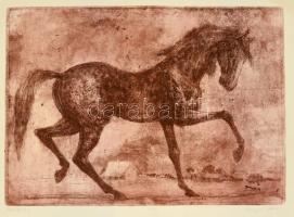 Olvashatatlan jelzéssel: Ügető ló. Rézkarc, papír, 31x43 cm