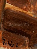 Fehér jelzéssel: Elmélkedők. Olaj, vászon, 40×90 cm