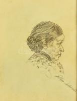 Pállya jelzéssel: Asszony portré. Ceruza, papír, üvegezett keretben, 23×17 cm