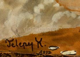 Telepy jelzéssel: Hegyvidéki ház. Vegyes technika, papír, üvegezett keretben, 30×40 cm