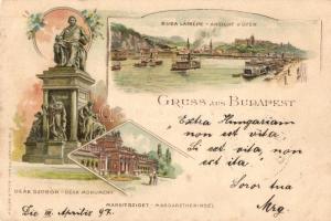 1897 (Vorläufer!) Budapest, Deák szobor, Buda, Margitsziget. Müller & Trüb No. 5. litho