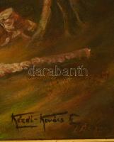 Kézdi jelzéssel: Patak kő híddal. Olaj, farost, jelzett, keretben, 50×70 cm