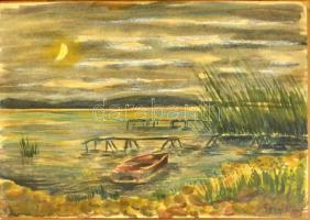 Egry jelzéssel: Balaton parti csónak. Akvarell, papír, üvegezett keretben, 30×43 cm