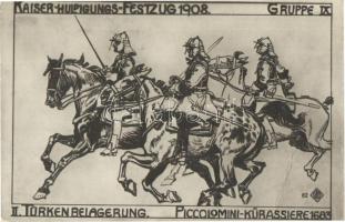 1908 Kaiser-Huldigungs-Festzug in Wien. Gruppe IX. Türken Belagerung. Piccolomini-Kürassiere 1683. / Emperor Franz Josephs anniversary military parade, Turkish soldiers in uniforms (fa)
