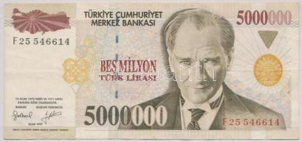 Törökország 1970 (1997). 5.000.000L T:III,III- Turkey 1970 (1997). 5.000.000 Lira C:F,VG Krause 210