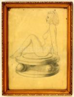 Kozma jelzéssel: Női akt. Ceruza, papír, üvegezett keretben, 30×23 cm
