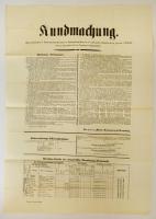 1864 Hirdetmény katonák ellátásáról különböző településeken (Csepreg, Sárvár, Körmend), német nyelven, jó állapotban, 88x62 cm