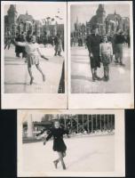 cca 1930-1940 Budapest, Korcsolyázók a Városligetben, 3 db fotólap, 14x8,5 cm
