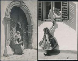 Balogh Rudolf (1879-1944): Falusi életképek, 2 db jelzetlen fotó, 17x10,5 cm