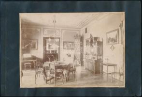 cca 1900 Nagypolgári lakásbelsők, albumlapra ragasztott fotók, 3 db, 12x16,5 cm